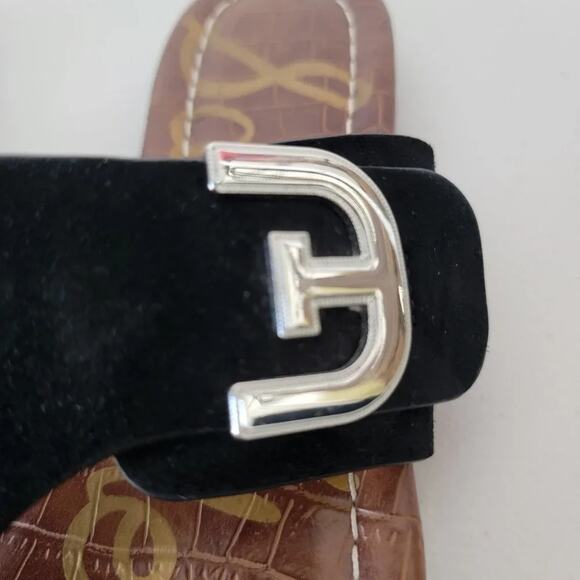 Sam Edelman Barry Suede Black Flat Sandals Women Size 7 Slip On Logo Slide Shoes - Picture 5 of 8